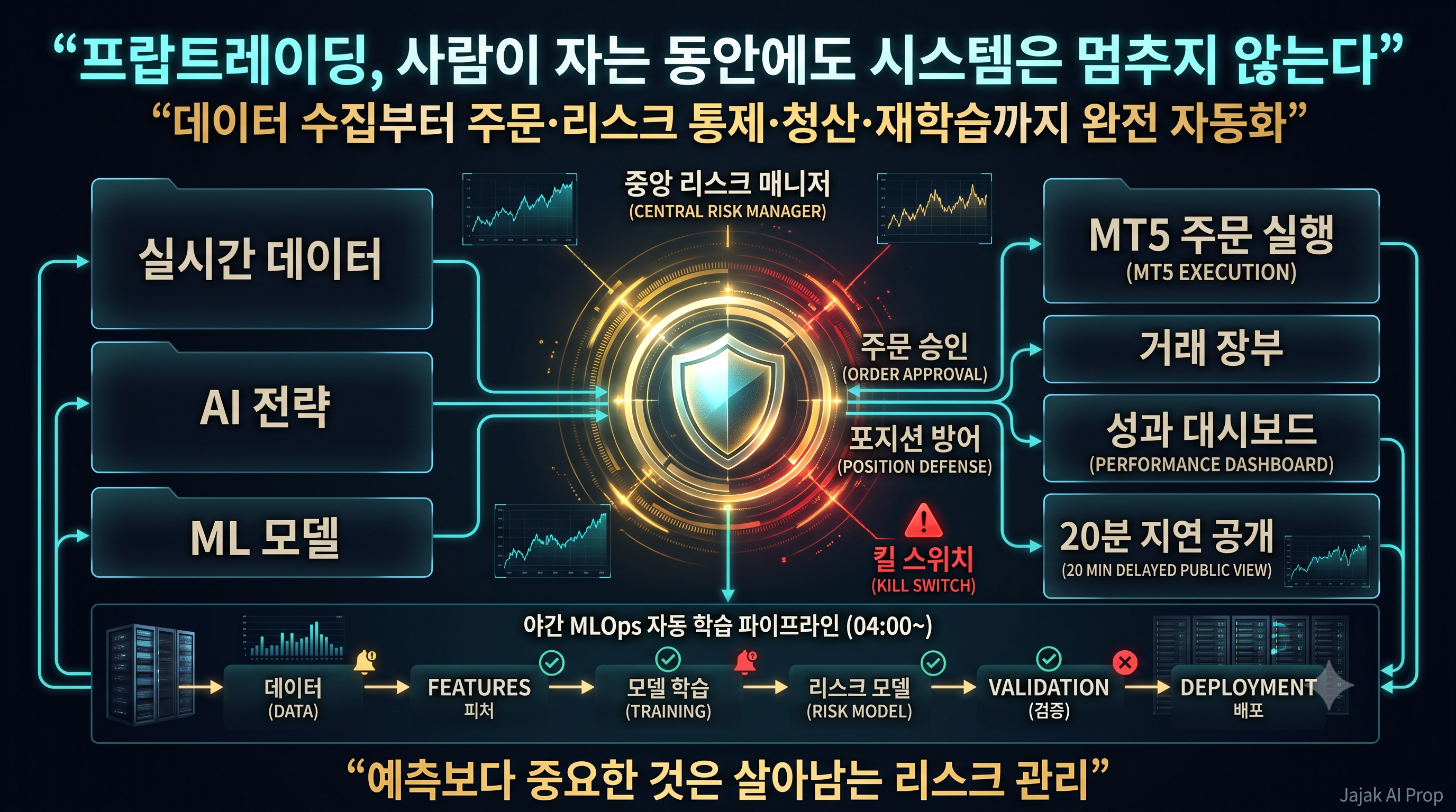 자작 AI Prop 프랍트레이딩 완전 자동화 시스템 구조도